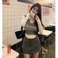 花花公子（PLAYBOY）學(xué)院風(fēng)條紋針織馬甲女+襯衫型內搭上衣+高腰包臀裙女 內搭 S 【秋季搭配一整套/鹽系穿搭】