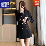 羅蒙 連衣裙女2026年春秋新款氣質(zhì)西裝裙法式感雙排扣小香風(fēng)長(cháng)袖裙子 黑色 M 100-110斤