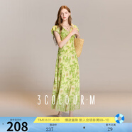 三彩2025夏季新款碎花印花連衣裙法式A字裙V領(lǐng)鏤空長(cháng)裙浪漫M 芥末綠花卉 M 160/84A