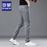 羅蒙（ROMON）夏季薄款高端新塘牛仔褲男士2025新款直筒修身休閑彈力淺藍色男褲 連帽灰色連 帽 28