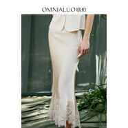 歐柏蘭奴歐柏蘭奴高端醋酸半身裙女高腰2025夏修身OL氣質(zhì)蕾絲拼接魚(yú)尾長(cháng)裙 灰白色 W03 白色 M (22)