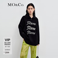 MO&Co.【美麗諾】 SLOGAN提花翻領(lǐng)高領(lǐng)毛衣慵懶風(fēng) 黑色 XS 155