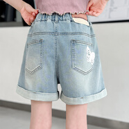 川孩童裝女童短褲夏裝兒童牛仔中褲2025款中大童女孩五分兒童薄款褲子 藍色 160 碼(適合身高145cm-155cm)