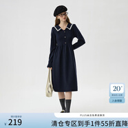 范思藍(lán)恩學(xué)院風(fēng)海軍領(lǐng)針織連衣裙女冬季2024新款內(nèi)搭中長(zhǎng)款裙子 藏青 XL