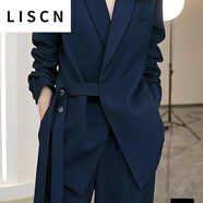 LISCN西裝套裝女大嫂2025秋冬新款大碼胖mm寬松減齡闊腿褲兩件套女裝 藏青色[單上衣] XL 121-140斤