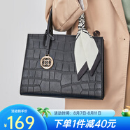 稻草人（MEXICAN）女包潮流休閑百搭絲巾氣質(zhì)手提包單肩包大容量生日禮物送媽媽 黑色-絲巾款B