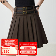 LILY【商場同款】秋新款復(fù)古雙腰頭百搭通勤百褶裙半身裙短款 725可可棕 L