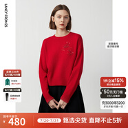 朗姿【榴實繁茂】高級感氣質圓領時尚毛衣女春春季新款毛針織衫 中國紅色 S
