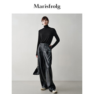 Marisfrolg【蛋型褲】瑪絲菲爾2025秋新款環(huán)保蛋白皮豎向分割彎刀香蕉長褲 黑色 L