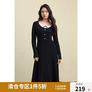 獨(dú)束大碼女裝假兩件針織連衣裙2024冬裝新款赫本風(fēng)氣質(zhì)中長款裙子 靜謐黑 XL (尺碼：3) (尺碼：3)