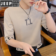 JEEP SPIRIT潮流短袖衛衣男春秋寬松圓領(lǐng)七分中袖百搭新款ins風(fēng) 057卡其色 七分 袖 M