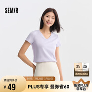 森馬[涼感T]短袖T恤女修身V領正肩簡約抗菌夏裝純色109324100018