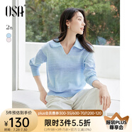 歐莎（OSA）漸變色翻領(lǐng)針織衫女2025年秋新款薄款套頭長袖毛衣上衣氣質(zhì)高智感 藍色 M