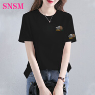 SNSM高端品牌女裝 短袖t恤女冰絲棉2025新款韓版寬松顯瘦時尚百搭上衣 黑色【時尚雙標】 L 【建議110-120斤】
