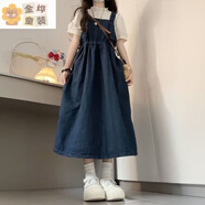 邦伊芙女童連衣裙牛仔背帶裙短袖襯衫套裝兩件套春夏裝學(xué)院風(fēng)中長款裙子 【套裝】短袖上衣+牛仔背帶褲裙 150 (68-80斤)