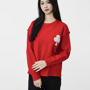 溥畔日系小個(gè)子梅花圖案毛衣女秋冬新款圓領(lǐng)內(nèi)搭提花針織衫女上衣 紅色 均碼