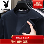 花花公子;PLAYBOY品牌2025夏季男新款薄短袖t恤圓領(lǐng)休閑半袖中年寬松大碼體恤衫爸 藏青 涼感西里康肩標(biāo)t恤 秒殺中 M 105【建議體重95-115斤】 速搶