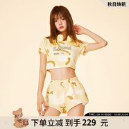 LALABOBO迷彩辣妹風短袖t恤女設(shè)計感露腰性感時尚上衣潮商場款LBDB-WSDT38 黃色 L