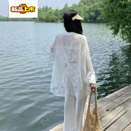 初徑蕾絲中長(cháng)款防曬衣襯衫女夏廣東普寧薄紗罩衫冰絲雪紡外套正肩外搭 白色 S