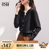 歐莎（OSA）落日橘假兩件短款針織衫內(nèi)搭打底毛衣女上衣2025年秋新款可外穿 黑色 S