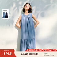 茵曼（INMAN）度假風(fēng)肌理無袖背心連衣裙2025夏季女裝新品休閑寬松拼接裙子 淺牛仔藍(lán) S