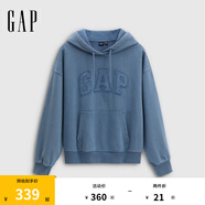 Gap女裝2025秋季新款logo重磅毛圈寬松蝙蝠袖連帽衛衣上衣795440 灰藍色 XS (155/80A)亞洲尺碼