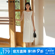 S.DEER圣迪奧女裝OL風(fēng)優(yōu)雅百搭時(shí)尚秋潮流圓領(lǐng)收腰無袖連衣裙S223Z120L 本白/9B L 170