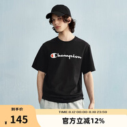 Champion冠軍情侶短袖新款美式潮牌t恤寬松休閑純棉上衣 黑色 XL