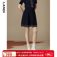 藍(lán)地（LANDI）藏藍(lán)色通勤高腰a字提花針織半身裙女短裙半裙秋新品 藏青色 L