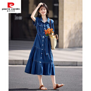 皮爾卡丹（pierre cardin）2025年夏季新款時(shí)尚文藝感甜美可愛拼接牛仔裙時(shí)尚收腰顯瘦連衣裙 牛仔藍(lán) L