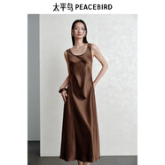 太平鳥(niǎo)【通勤系列】夏季醋酸吊帶連衣裙寬肩帶收腰顯瘦 棕色 L 165