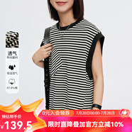 雲(yún)上生活「納涼條紋裙」黑白條紋連肩袖連衣裙女L8499X 黑色 S