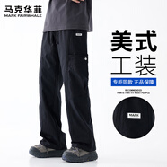 馬克華菲休閑褲男士2025夏季工裝闊腿褲美式潮流直筒長(cháng)褲子 黑色 2XL
