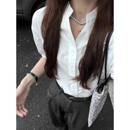 法式感白色短袖襯衫女夏季新款2025襯衣氣質(zhì)通勤百搭上衣 白色 L