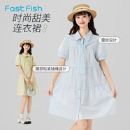 快魚(yú)連衣裙2025夏季新款休閑時(shí)尚甜美中裙高腰短袖正肩女士連衣裙 淡藍(lán)色 L