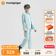 moodytiger兒童褲子春秋男童長(cháng)褲女童運動(dòng)褲肌理感拼接連帽外套家居服休閑褲 【男童外套】海沫綠 170 cm