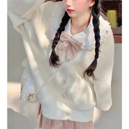 溥畔冬款仿貂毛針織毛衣外套女季軟糯少女學(xué)院日系開衫女 白色 均碼