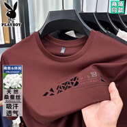花花公子桑蠶絲圓領(lǐng)短袖t恤男士2025夏季薄款寬松休閑半袖涼爽透氣體恤衫 磚紅 M 165 【建議90-115斤】