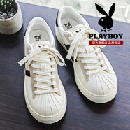 花花公子（PLAYBOY）白色板鞋男夏季運動百搭平底學院風低幫休閑小白鞋 米色 44 _標準運動碼