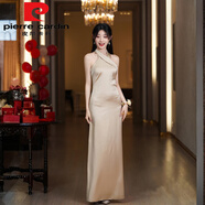皮爾卡丹（pierre cardin）2025新款香檳色伴娘服夏季緞面感小眾禮服裙女 F8 長(zhǎng)款 香檳金 拉鏈款 2XL