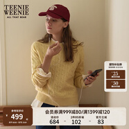 Teenie Weenie小熊毛衣女春季簡約運動綿羊毛圓領(lǐng)絞花針織毛衣女 黃色 L