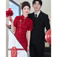 帕絲特媽媽裝夏季連衣裙國風優(yōu)雅旗袍新中式結(jié)婚喜慶中長禮服裙 紅色 L