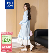 唐獅（TonLion）2024長(cháng)袖連衣裙長(cháng)款韓系毛衣裙內搭針織打底裙 嬰兒藍 L 