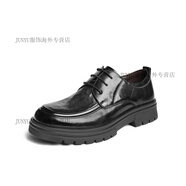百麗（Belle）男鞋厚底商務(wù)休閑男士25春新真牛皮抓紋通勤德比婚鞋A1906AM5 黑色-單里 40