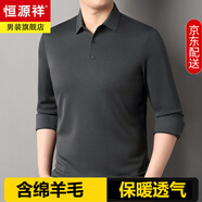 恒源祥高端羊毛長(zhǎng)袖t恤男2025秋冬季新款無痕免燙polo衫中年純色打底衫 92509綠鐵灰 【3?？邸?XL 175 【140-155斤】