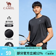 駱駝（CAMEL）運(yùn)動(dòng)T恤透氣健身衣跑步體恤寬松速干衣短袖上衣夏季 J13BAXN002，幻影黑，男款 2XL