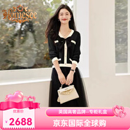 Homesee輕奢國際高檔品牌連衣裙針織打底衫女配大衣網(wǎng)紗裙兩件套蝴蝶結毛 黑色(上衣+半身裙) S