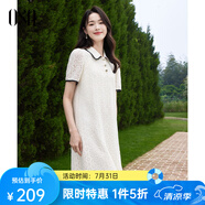 歐莎（OSA）法式小香風(fēng)翻領(lǐng)連衣裙女夏季2025新款A字蕾絲花邊中長(cháng)款裙 米白色 S