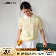 Olrain歐芮兒法式針織衫女夏季2025新款娃娃領拼色套頭衫 香草黃 L