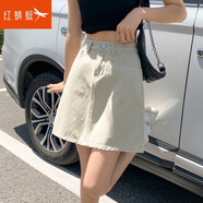 紅蜻蜓 高腰牛仔半身裙早2025年春夏季新款a字復古夏裝包臀短裙子 牛仔半裙杏色 5XL